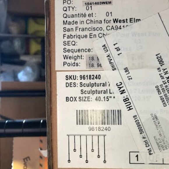 NEW West Elm Sculptural 7 light Chandelier antique bronze Canopy NO SHADES - Picture 3 of 4